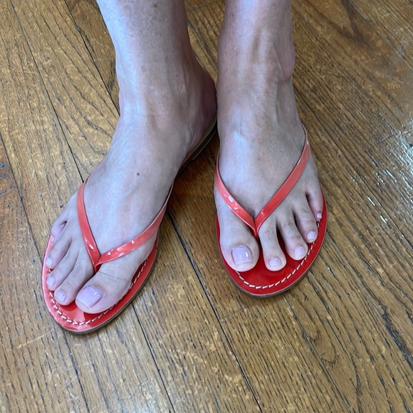 J. Crew Shoes - J. Crew Coral/Orange Patent Leather Flip Flop Sandals